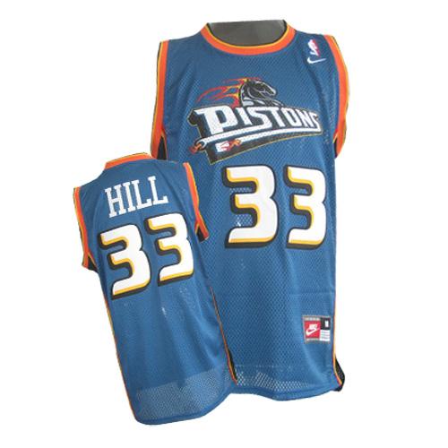 Mens Nike Detroit Pistons 33 Grant Hill Authentic Blue Throwback NBA Jersey